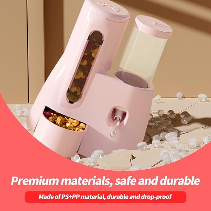 2-in-1 Hamster Water Bottle & Food Dispenser - Leak-Resistant Design for Glass/Wire Cages (120ml/4oz BPA-Free + Double Seal Nozzle) Dwarf Hamster & Mice Essentials (Pink, 6.3×5.1×4.3)