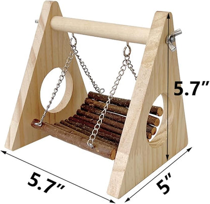 Hamster Swing Hammock, Wooden Hanging Toy for Gerbil Rat Mouse Dwarf, Small Animal Hideout for Syrian Hamster Chew Toys, Rat Cage Accessories