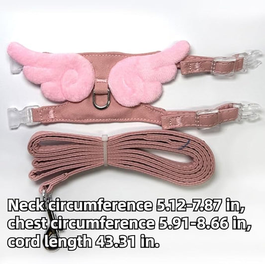 Ferret Harness and Leash with Adjustable Buckle for Small Pets, Soft Breathable Pure Cotton Cloth Walking Vest with Angel Wings for Guinea Pig, Hamster, Baby Rabbit Kitten (Pink)