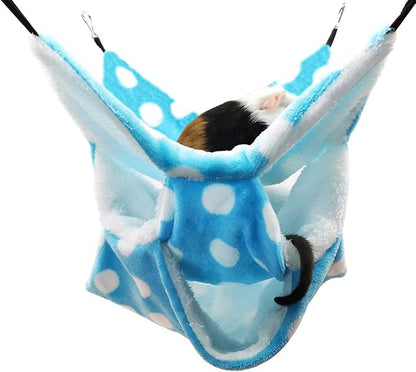 LEFTSTARER Rat Ferret Sugar Glider Cage Hammock Bedding Small Pet Cage Accessories Toy Triple-Layer Hammock Bedding for Hamster Guinea Pig Sugar Glider Rat Ferret Chinchilla Playing Sleeping (Blue)