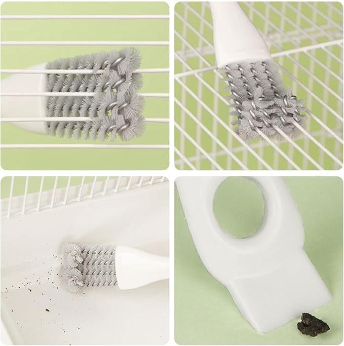 MANON ROSA 2-in-1 Bird Cage Cleaner Brush & Scoop with Long Handle and Curved Brush Head - for Parrot Perch, Kennel Cage Cleaning, Bird Cage Accessories Maintenance