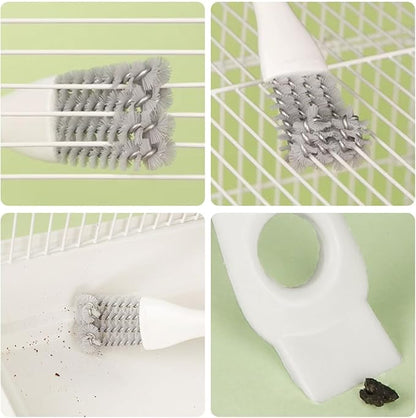 MANON ROSA 2-in-1 Bird Cage Cleaner Brush & Scoop with Long Handle and Curved Brush Head - for Parrot Perch, Kennel Cage Cleaning, Bird Cage Accessories Maintenance