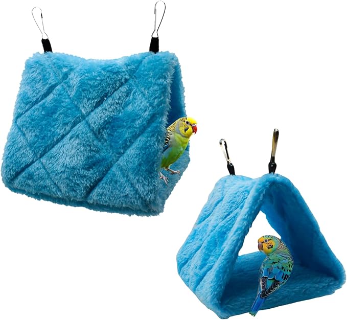 2 Pack Warm Bird Nest House Shed Hut Parrot Sleeping Bed Hanging Hammock Snuggle Cave Birds Hut Hideaway Tent for Pet Parrot Macaw Budgies Cockatiels Cockatoo Lovebird Size S (Blue&Grey)