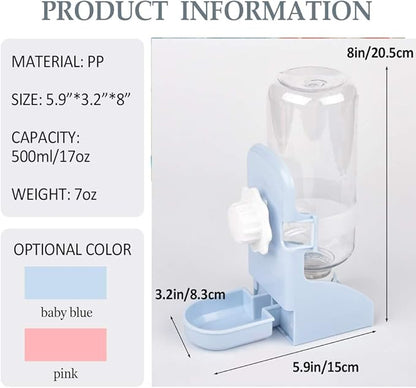 kathson Rabbit Water Bottle, 17oz Hanging Water Fountain Automatic Dispenser No Leak WaterFeeder for Bunny Chinchilla Guinea Pig Hedgehog Ferret, Blue