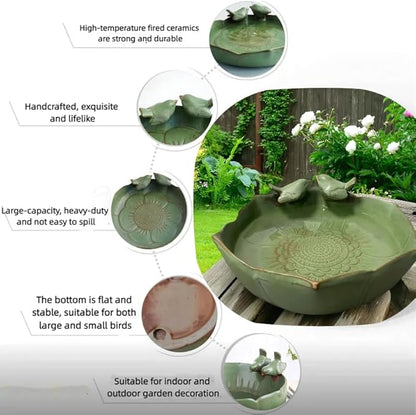 Bird Bath for Outside on Ground, 10 in Ceramic Birds Bath Bowl, Handmade Ground Bird Feeders and birdbath for Outdoors for Outdoors, Garden, Tabletop, Balcony and Lawn (Big - deep)