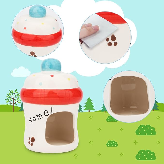 Hypeety Dwarf Hamster Hideout Adorable Cartoon Shape Hamster House Chinchilla Mini Hut Small Animal Ceramic Hideout Cave (Bottle)