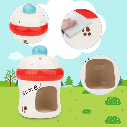 Hypeety Dwarf Hamster Hideout Adorable Cartoon Shape Hamster House Chinchilla Mini Hut Small Animal Ceramic Hideout Cave (Bottle)