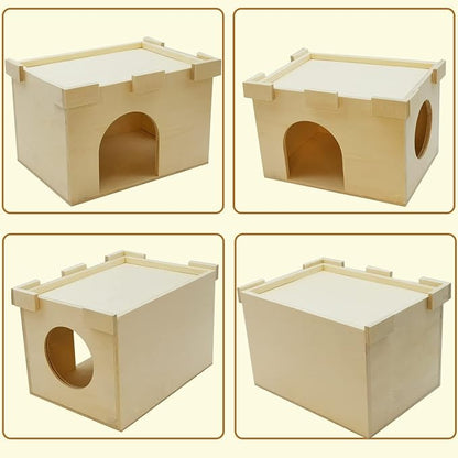 Fhiny Guinea Pig Castle, Chinchilla Hut with Window Ventilated Guinea Pig House Wood Small Animal Hideout Hamster Habitat Decor for Hamster Hedgehog Squirrel Sugar Glider