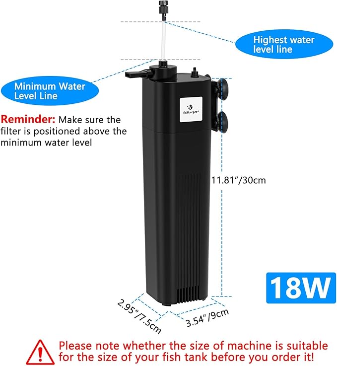 fishkeeper Aquarium Filter U-V for 40-150 Gallon, 211 GPH Fish Tank Filter for Green Water and Algae Clean, Ultra Silent Submersible Pump Filter with Adjustable Bubble Output for Deodorization Killing