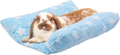 MEWTOGO 15.7 x 14In Rabbit Bed - Thickened Soft Bunny Concave Bed, Cuddle Cushion Plush Mat with Cotton Lounger Pillows for Cage Sleeping Indoor Bunny Gifts, Light Blue-Star