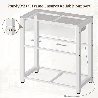 20-29 Gallon Aquarium Stand with Stable Metal Frame & Power Outlet, Heavy-Duty Fish Tank Stand with Waterproof Mat, 550LBS Capacity Storage Cabinet, White+Brown