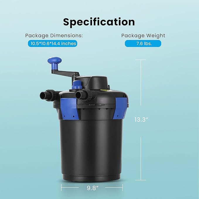 VIVOHOME Pressurized Biological Pond Filter with 9-watt Light, Suitable for Koi Ponds of up to 500 Gallons or Ornamental Ponds of up to 1050 Gallons