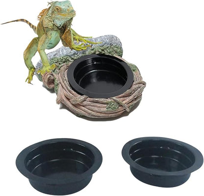 Reptile Feeding Ledge with 2 Cups, Hollow Vine Food Dish & Water Bowl for Bearded Dragon, Gecko, Lizard & Snake – Reptile Tank Accessories for Terrariums