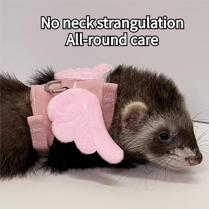 Ferret Harness and Leash with Adjustable Buckle for Small Pets, Soft Breathable Pure Cotton Cloth Walking Vest with Angel Wings for Guinea Pig, Hamster, Baby Rabbit Kitten (Pink)