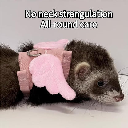 Ferret Harness and Leash with Adjustable Buckle for Small Pets, Soft Breathable Pure Cotton Cloth Walking Vest with Angel Wings for Guinea Pig, Hamster, Baby Rabbit Kitten (Pink)