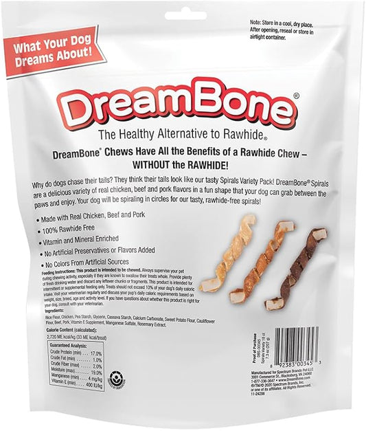 DreamBone Spirals Variety Pack, No-Rawhide Chews For Dogs, 18 Spiral Chews