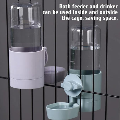 kathson Rabbit Food Water Dispenser Pet Cage Automatic Feeder 2L Food Dispenser 17oz Waterer Small Animal Hanging Bottle Bowl Set for Rabbit Cat Small Dog Ferret Puppy