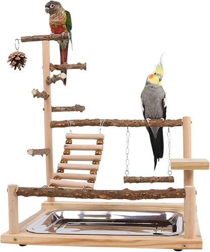 Parrot Playground Playstands, Bird Playgrounds with Feeder Cups Bird Cage Stand Bird Perch Stands, Parakeet Playground Wood Bird Play Stand for Cockatiel Parakeet