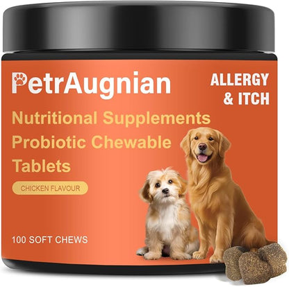 Allergy & Itch Relief for Dogs | Allergy, Itchy Skin & Immune Support with Salmon Oil, Quercetin, Colostrum and Probiotics -Nutritional Supplements 100 Soft Chews