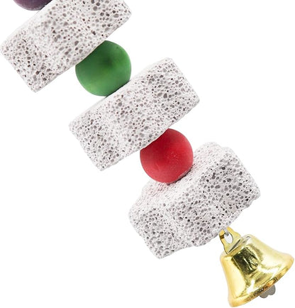 2 Pack Parrot Chewing Toys with Calcium Stone & Bells – Long-Lasting Bird Cage Accessories for Parakeets, Cockatiels, Budgies, Lovebirds, African Grey, Hamsters, Chinchillas & Rabbits