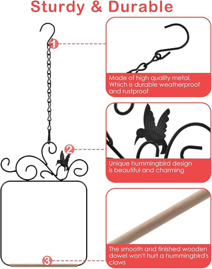 PACETAP Hummingbird Swings and Perches Metal Frame 2 Pack, Wild Bird Swing Outdoor Bird Perch with Wooden Dowel and 2 Hanging Chain for Hanging Indoor, Outdoor, Trunk, Lawn, Patio, Garden (Black)