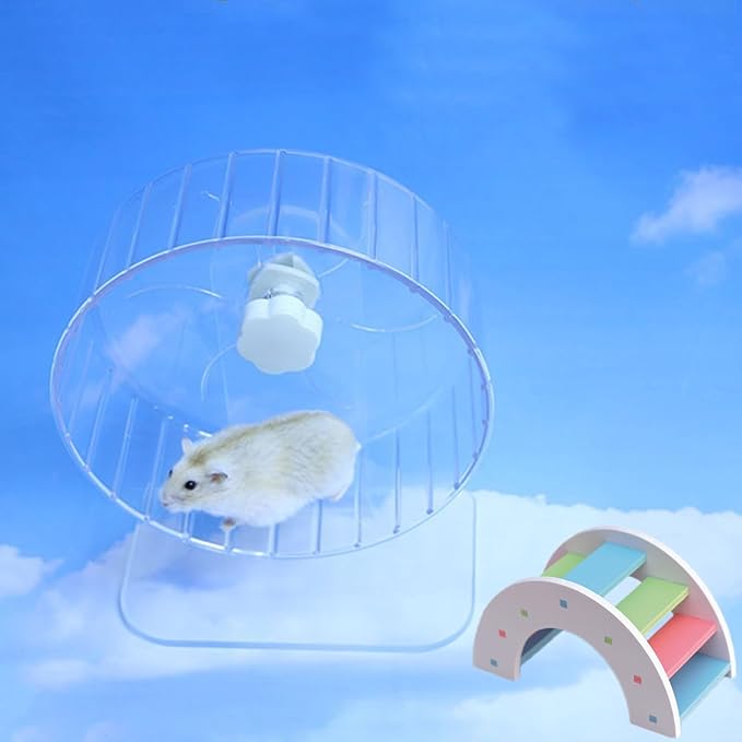 Hamster Wheel, Silent Running Exercise Wheel with Adjustable Stand for Hamster Guinea Pig Gerbil Hedgehog Small Animal Cage Accessories (Clear, 6.9inch)