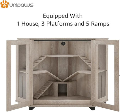 unipaws Chinchillas Cage with Ramp, Rat Cage with House, Hedgehog Cage, Critter Nation Cage for Hamster, Squirrel, Clear Acrylic, Corner Small Animal Cage