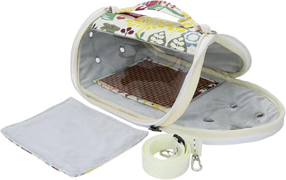 Wontee Small Pet Carrier Hamster Carrier Bag Portable Travel Carrier for Hamsters Mouse Baby Guinea Pig Hedgehog Sugar Glider Small Birds (M, Yellow Zoo)
