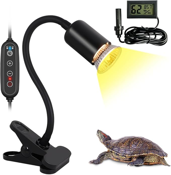 DOMICA Dimmable Reptile Heat Lamp with Timer + 75W UVA UVB Light Bulb, Basking Spot Light Simulated Sunlight, Heating Lamp for Turtle, Lizard, Snake, Beared Dragon, Amphibians