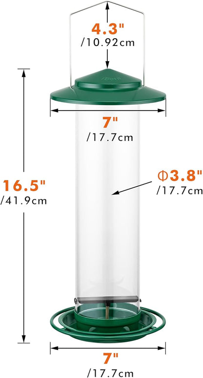 iBorn Metal Bird Feeder for Outside Hanging,Wild Bird Feeders for Cardinal,18cm Large Roof&Green,42CM Long,4.5lb High-Capacity(Seed is not Included)