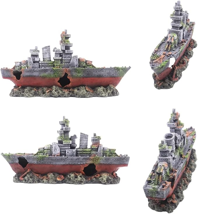 Aquarium Shipwreck Sunken Pirate Ship, Submarine Fish Tank Decorations Resin Battleship for Betta Extra Large XL for 55-75 Gallon Tank