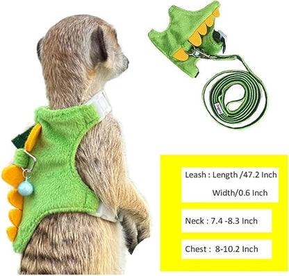 Ferret Harness and Leash Set Small Animals Vest Harness with Safe Bell Dinosaur Shaped Walking Clothes for Baby Rabbit Guinea Pig Teacup Chihuahua Mouse and Other Small pet (Green)