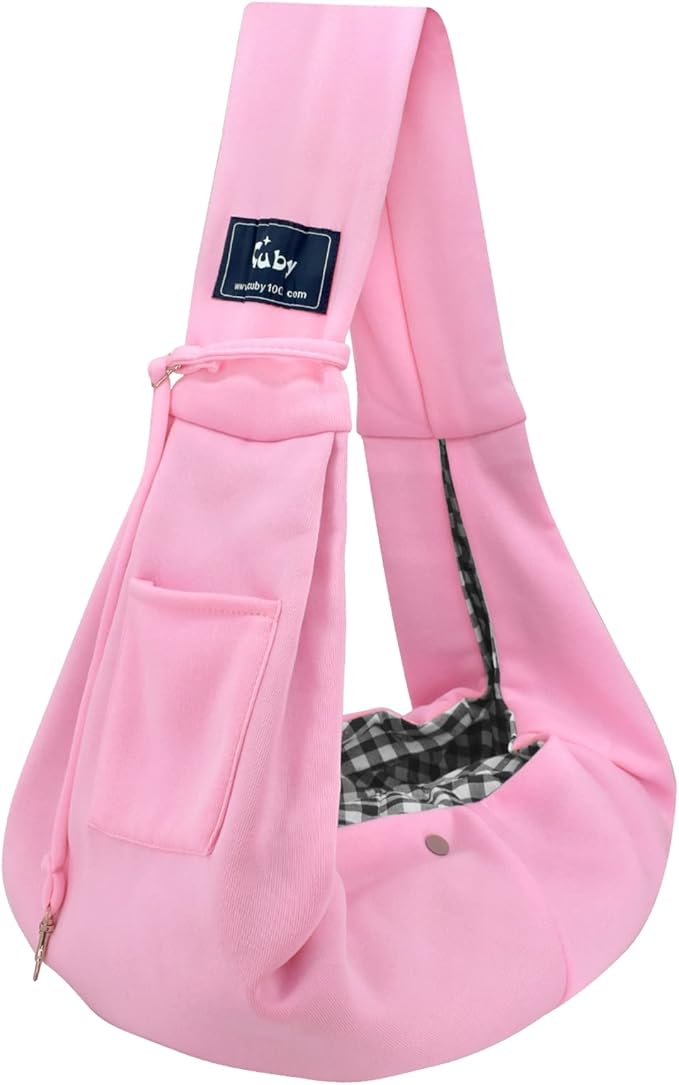 CUBY Dog and Cat Sling Carrier - Hands Free Reversible Pet Papoose Bag - Soft Pouch and Tote Design - Suitable for Puppy, Small Dogs Cats Outdoor (Pink, Unadjustable Strap)