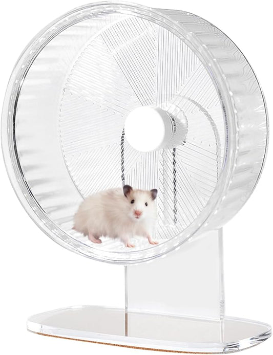 Super-Silent Hamster Exercise Wheel: Silent Spin Toys Hamster Running Wheels with Height Adjustable Stand for Hamsters Gerbils Mice Or Other Small Animals -8.5inch Clear