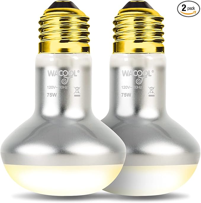 WACOOL 2 Pack Heat Lamp Bulbs for Reptiles, 75W Intense Basking Spot Lights, Simulate Daytime Sunshine Heat Bulbs, UVA Daylight
