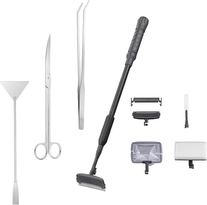 Carefree Fish 7IN1 Aquarium Cleaning Tools Long Handle Adjustable Length 18~24Inch Fish Tank Cleaner Kit Alage Scraper Scrubber Brushes Set Plant Scissor Long Tweezer