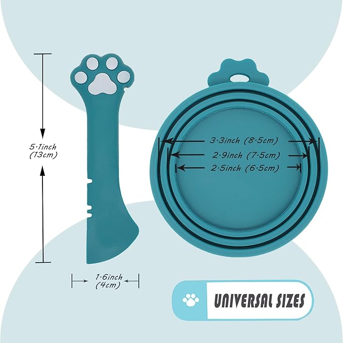 Pet Can Opener & 3 Pcs Cat Food Can Lids | Universal BPA Free Silicone Covers & Multi-Function Wet Food Spoon for Cat and Dog Food(Dark Blue)