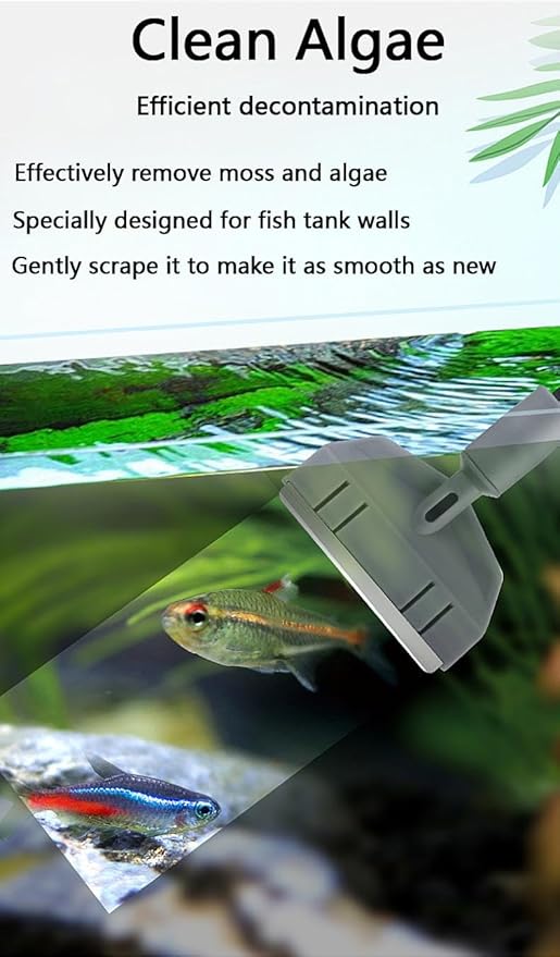 6-in-1 Aquarium Cleaning Tools Fish Tank Cleaning Kit with Long Handle, Algae Scraper,Flat Cleaning Pad,Right-Angle Cleaning Pad,Fish Net, Gravel Rake