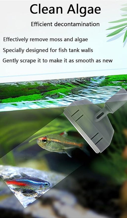 6-in-1 Aquarium Cleaning Tools Fish Tank Cleaning Kit with Long Handle, Algae Scraper,Flat Cleaning Pad,Right-Angle Cleaning Pad,Fish Net, Gravel Rake