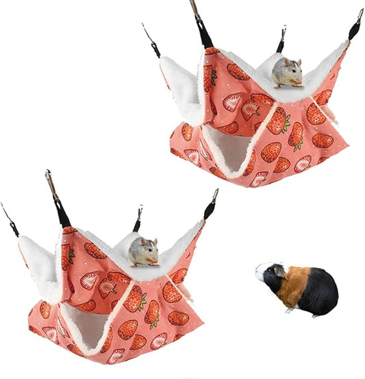 LYART Guinea Pig Rat Ferret Hammock and Warm Bed Small Pet Hideout Tunnel Cave Hanging Bunkbed Hammock Cage Toy for Hamster Sugar Glider Squirrel (4.Hammock X 2PCS)