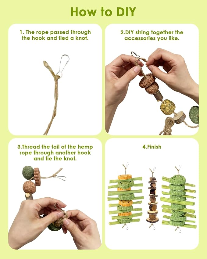 68pcs DIY Rabbit Chew Toys,Rabbit Toy for Bunnies Boredom Bunny Toys for Teeth, Timothy Stick, Apple Sticks, Sweet Bamboo, for Guinea Pig, Hamster, Chinchilla, Rat, Small Animals