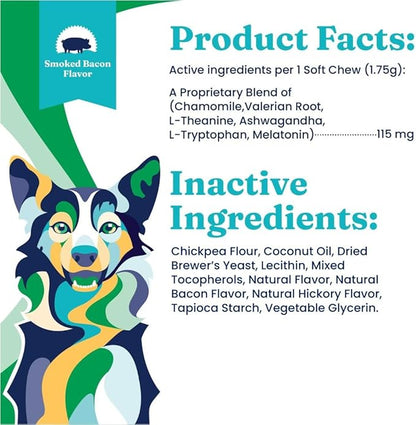 Solid Gold Calming Chews for Dogs - Dog Calming Chews w/Melatonin for Separation, Stress & Hyperactivity Relief - Supports Relaxation for Travel, Fireworks & Storms - All Ages & Sizes - Bacon 120ct