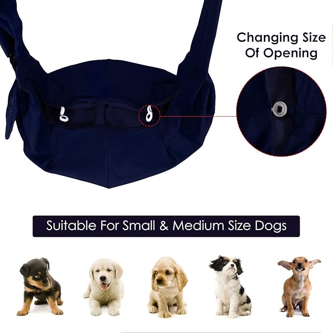 Lukovee Pet Sling, Hand Free Dog Sling Carrier Adjustable Padded Strap Tote Bag Breathable Cotton Shoulder Bag Front Pocket Safety Belt Carrying Small Dog Cat Puppy Machine Washable (DBL, S)