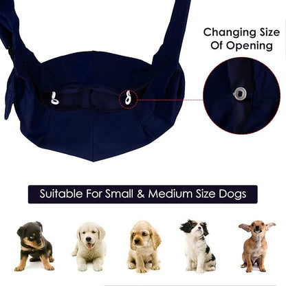 Lukovee Pet Sling, Hand Free Dog Sling Carrier Adjustable Padded Strap Tote Bag Breathable Cotton Shoulder Bag Front Pocket Safety Belt Carrying Small Dog Cat Puppy Machine Washable (DBL, S)