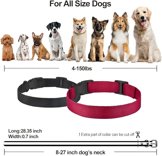 PetJoy Reflective Nylon Dog Collars, Replacement Collar for Shock Collar, Adjustable Classic Dog Collar Strap for Small Medium Large Dogs (Black & Red)