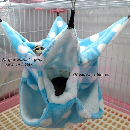 LEFTSTARER Rat Ferret Sugar Glider Cage Hammock Bedding Small Pet Cage Accessories Toy Triple-Layer Hammock Bedding for Hamster Guinea Pig Sugar Glider Rat Ferret Chinchilla Playing Sleeping (Blue)