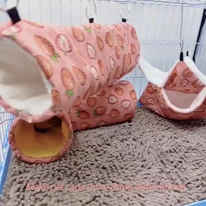 Rat Ferret Hammock Toys Cage Accessories, Guinea Pig Hideout Tunnel, Warm Bed for Rat Ferret Guinea Pig Sleep Hide and Play (2.Hammock+Tunnel)