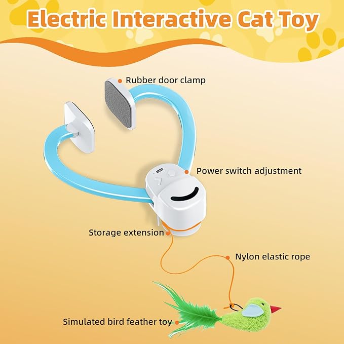 Interactive Cat Toys for Indoor Cats Automatic Electric Flying Bird Feather Mouse Toy - Best Kitten & Adult Cat Enrichment Mouse cat Toy Hanging Electric Kitty Toys for Bored Cats（Blue）