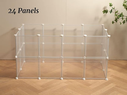 Transparent Clear Small Animal Playpen, Guinea Pig Cages, Puppy Dog Playpen, Pet Playpen, Rabbit Bunny Indoor Outdoor Fence Pen Enclosure, White Clear Plastic Playpen,12 X 12 Inch, 24 Panels