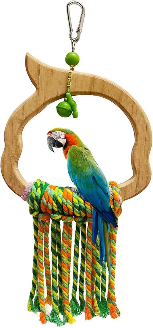 Bird Swing for Parrots – Extra Strong Natural Wood and Rope Hanging Toy for Medium-Sized and Small Birds,Cage Perch Accessory for Macaws,Cockatoos,Parakeets,African Greys,Conures